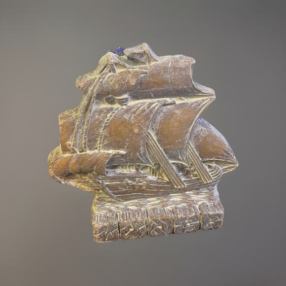 Vintage 40’s Composition Syroco Wood Whitewashed Bookends Spanish Galleon Ships - Picture 3 of 4